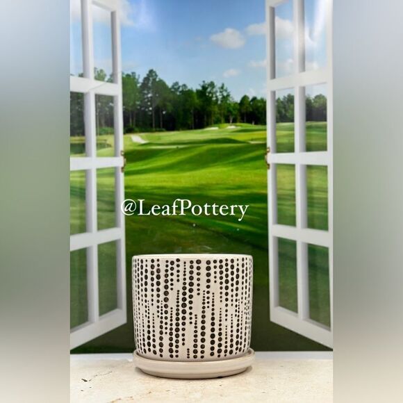 Clara Beige/Dark Gray Ceramic Planter Pot with Saucer Attached - Picture 6 of 10